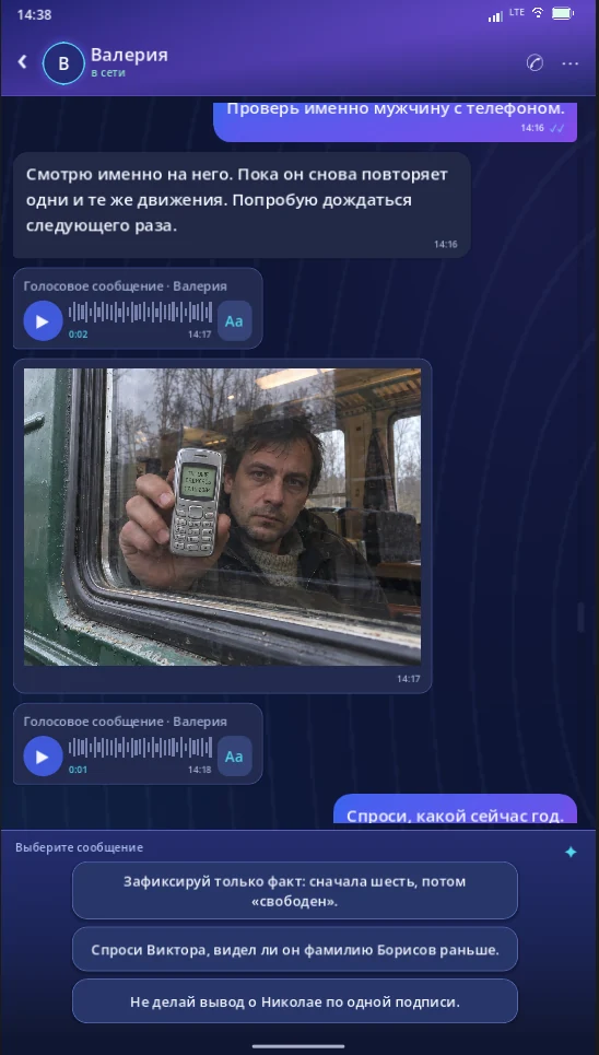 Голосовое сообщение и фотография в переписке